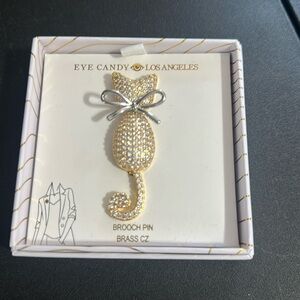 Eye Candy brass CZ cat brooch